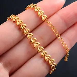 สร้อยข้อมือสแตนเลสสำหรับผู้หญิง ลายข้าวสาลี พร้อมสายต่อขยาย ชุบทอง สร้อยข้อเท้า เครื่องประดับสำหรับสุภาพสตรี - Product Image 5