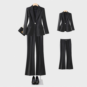 Women's Purple Suit Set Flared Pants Two Piece Formal Spring Style Full Sleeve Polyester Fabric - Product Image 3