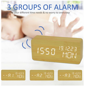 EMAF Reloj Despertador Digital Eléctrico con Control <span class=keywords><strong>de</strong></span> Voz, Decoración <span class=keywords><strong>de</strong></span> Mesita <span class=keywords><strong>de</strong></span> Noche, MDF, Mesa <span class=keywords><strong>de</strong></span> Escritorio, Portátil, LED <span class=keywords><strong>de</strong></span> Madera - Product Image 3