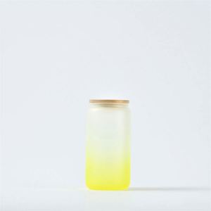 Bouteille d'eau en verre en forme de canette de bière 18 oz, gobelet vierge pour sublimation, gobelet givré 18 oz, bocal Mason avec couvercle en bambou et paille - Product Image 1