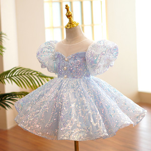 Summer Elegant Kid Girl Clothing Backless Blue Little Girl Party Dress New Style Lovely Beaded Baby Girl Formal Dress - Product Image 2