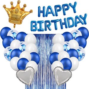 Azul <span class=keywords><strong>Feliz</strong></span> cumpleaños corona globos hoja flecos cortina cumpleaños fiesta decoraciones conjunto para graduación Halloween fiesta suministros - Product Image 1