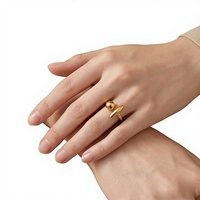 Nouvelle mode transfrontalière, bague ouverte simple en acier inoxydable en forme de demi-cercle, plaquée or 18 carats, personnalisée pour femmes