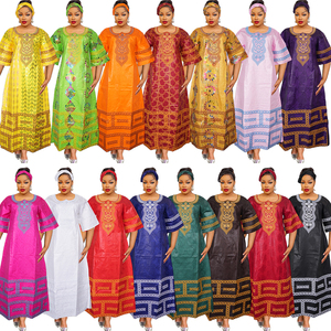 H & D Robe <span class=keywords><strong>Boubou</strong></span> Africaine <span class=keywords><strong>Bazin</strong></span> Riche Broderie Personnalisée pour <span class=keywords><strong>Femme</strong></span>, Design de Haute Qualité avec Foulard - Product Image 4