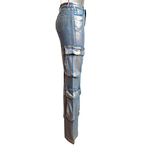 Pantalon Boyfriend Extensible Tendance Streetwear pour Femme, Jean Droit en Coton <span class=keywords><strong>Argent</strong></span>é de Créateur pour Femme - Product Image 4