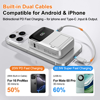 Cargador Rápido de 22.5W y 10000mAh, Banco de Energía Magnético Inalámbrico con Cable Integrado, Banco de Energía Magnético PD