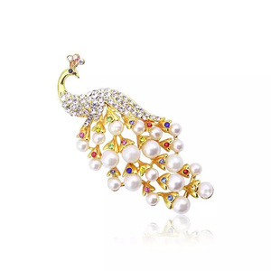 Bán Trực Tiếp Từ Nhà Máy Kim Cương Giả Pha Lê Kích Thước Lớn Trâm Cài Hình Con Công Màu Xanh Dương Đẹp Trâm Cài Kim Cương Giả Nhiều Màu - Product Image 1