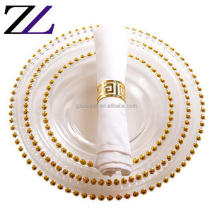 Assiettes de charge dorées pour steak à salade à texture créative <span class=keywords><strong>service</strong></span> de restauration rond bon marché table de fête de mariage en plastique plaque de charge en or transparent - Product Image 4