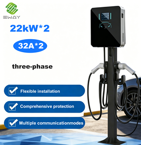 Borne de recharge murale double 22 kW Type 2 pour véhicules électriques, 32A, intelligente, avec RFID, pour usage domestique et commercial - Product Image 1
