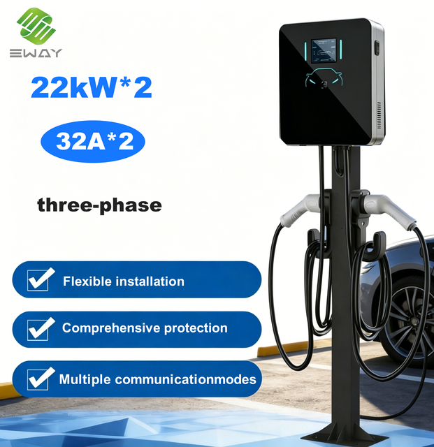 New Dual 22kW Type 2 EV Charger Wallbox 32A Smart Charging Station with RFID IP65 for Home and Commercial Use