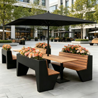 Ensemble table et chaises de jardin avec parasol, mobilier d'extérieur en WPC pour centre commercial