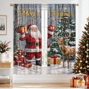 Tende in Poliestere con <span class=keywords><strong>Babbo</strong></span> <span class=keywords><strong>Natale</strong></span> e Renne per Decorazioni Interne, Tende per Capodanno, Decorazioni per la Casa - Product Image 1