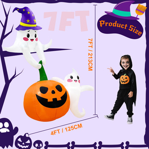 Decorazioni Gonfiabili di Halloween per Esterni: <span class=keywords><strong>Zucca</strong></span> Gigante con Fantasmi Carini e Cappello da Strega, Decorazione Luminosa a LED per Feste - Product Image 2