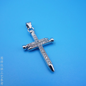 Custom Brass <b>Sandblasted</b> Cross Pendant With Micro Set Diamonds Silver Plated Religious Charm For Necklace - Product Image 1