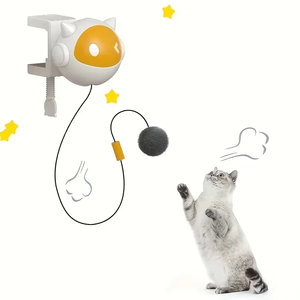 Interactive Electric <b>Cat</b> Toy with Replaceable Hair Ball Yellow Ball Auto-Off Timer and Clip-On Design for Desktop or <b>Cat</b> <b>Tree</b> - Product Image 1