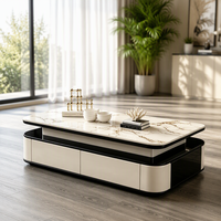 Ensemble table basse et meuble TV de style italien, finition quartz, mobilier de rangement moderne et minimaliste pour salon, marbre