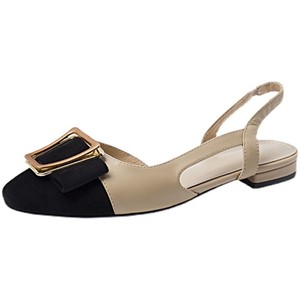 2026 New Women <b>Closed</b> <b>Toe</b> Flat Low <b>Heel</b> Sandals Metal Buckle Color Block Fashion Daily Casual Slip On Ladies Dress Shoes - Product Image 2