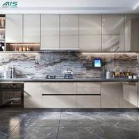 Ensemble d'armoires de cuisine modulaires en MDF noir laqué AIS avec robinet, tiroir, panier et évier