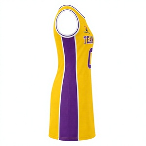 Robe de basket-ball pour femmes, jaune et violette, uniforme d'équipe sportive avec nom, numéro et logo personnalisés - Product Image 2