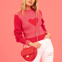 Pull de Noël à Manches Longues Personnalisable pour la Saint-Valentin, Col Roulé, Cœur Doux, Chandails Coréens pour Femmes, Tricot Personnalisé
