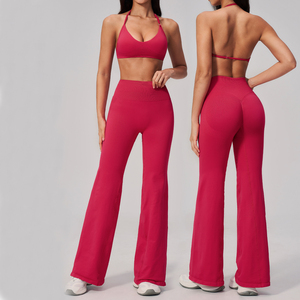 Pantaloni da Palestra Senza Cuciture per Donna, Pantaloni a Gamba Larga, Leggings Fitness, Pantaloni a Zampa e Top Corto Sportivo, Abbigliamento Yoga - Product Image 6