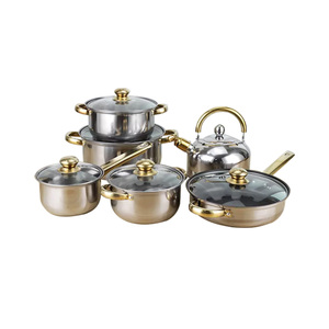 <span class=keywords><strong>New</strong></span> thép không gỉ 12-Piece Pot Set Vàng xử lý Ấm đun nước nồi Set kết hợp nấu ăn chậu thép không gỉ Bộ đồ nấu nướng - Product Image 3