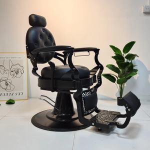 Sillas de Barbería Profesionales para Hombre, Totalmente Negras, con Marco Vintage, Estilo Belmont, para Salón de Peluquería - Product Image 4