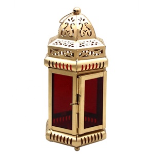 Home Decorative Gold Colour <b>Glass</b> and Iron Hanging Lantern Candle <b>Holder</b> and Candle <b>Stand</b> for Wedding Decor - Product Image 3