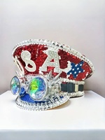 Chapeaux de fête à sequins drapeau américain, lunettes steampunk à strass, casquettes de festival du 4 juillet – Vente en gros, 3 MOQ