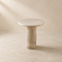 Table d'appoint en travertin blanc naturel avec base cylindrique, table d'appoint ronde de luxe, table d'appoint d'angle pour salon
