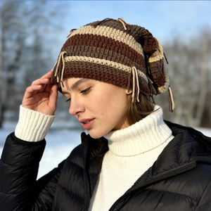 Chapeau Kufi <span class=keywords><strong>en</strong></span> crochet décontracté fait main avec pompons - Rayures arc-<span class=keywords><strong>en</strong></span>-ciel colorées <span class=keywords><strong>en</strong></span> patchwork, adapté au style Rasta/jamaïcain - Product Image 6