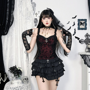Vintage Gothic Flockdruck Camisole Damen Ästhetik Fairycore <span class=keywords><strong>Grunge</strong></span> Y2k E-Girl Spitze Patchwork Perlen Crop Tank Tops - Product Image 3