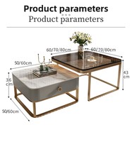 Table basse carrée en marbre avec structure métallique, style moderne minimaliste, facile à nettoyer, durable, idéale pour les petits espaces, meubles de salon