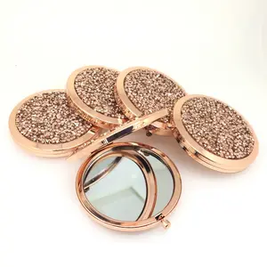 Бриллиантовое круглое двустороннее зеркало на заказ, портативное мини-карманное зеркало для макияжа, компактное цветочное зеркало, косметика для женщин