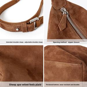 Nouveau Sac Fourre-tout de Luxe 2025 pour Femme en Cuir Véritable, Sac à Main Élégant en Velours de Mouton Haut de Gamme avec Grande Fermeture Éclair en Coton - Product Image 4