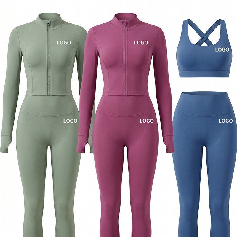 Women's Gym Yoga 3-Piece Set Breathable Seamless Elastic Waist Solid Quick-Dry Fitness Wear