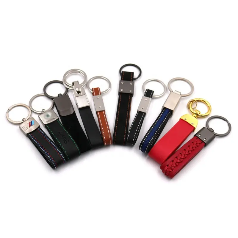 High quality promotional gift custom car logo print engrave embossed logo luxury PU leather keychain keyring