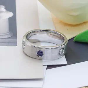 Anillo de boda de zafiro cultivado en laboratorio personalizado con moissanita para hombre, anillo de boda Silver925