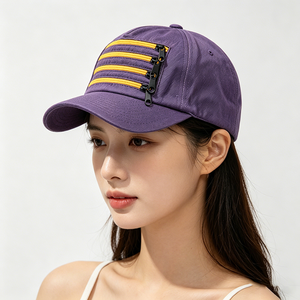 Casquette de baseball Ace vintage délavée violette avec fermeture éclair, 5 panneaux, style streetwear, fonctionnelle, ajustable, en coton, unisexe, toutes saisons - Product Image 1