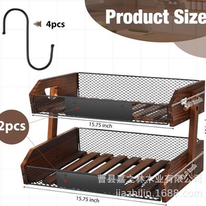 Étagère de rangement double couche en bois massif, style minimaliste moderne, pour fruits, légumes et assaisonnements de cuisine ; multifonctionnelle pour bureau. - Product Image 4