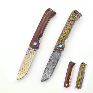 سكين قابل للطي للتخييم في الهواء الطلق بمقبض G10 شفرة دمشقية بيثون نسيج جلد تصنعه بنفسك درجة تصنيع المعدات الأصلية تخصيص سكين جيب - Product Image 1