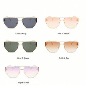 Nouveauté 2021, lunettes de soleil de luxe uniques avec des teintes dégradées, UV400, lunettes de soleil carrées irrégulières et creuses pour femmes - Product Image 6