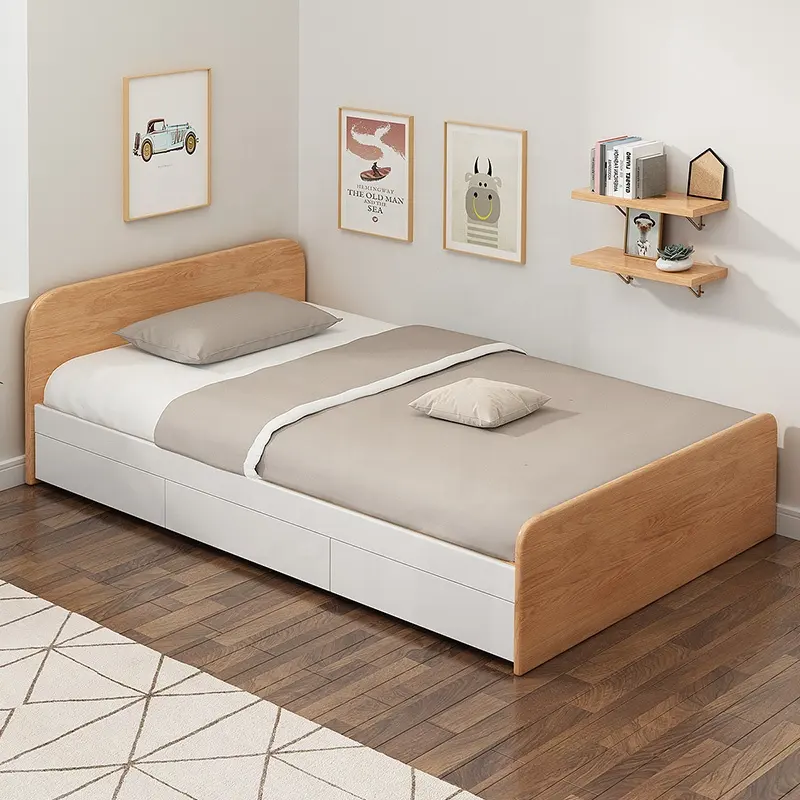 Camera da letto nordica letto singolo in legno per famiglie con cassetto