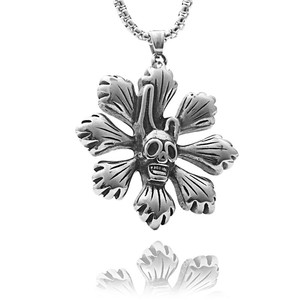 yunnique Stainless Steel Skull Pendant Necklace Men's Floral Retro Style Geometric Design 190188 - Product Image 4