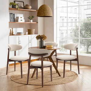 Sillas de Comedor Modernas Minimalistas Tosee con Tela Beige y Respaldo Curvo, Patas de Madera Maciza Marrón Oscuro, 1 Año de Garantía, para Comedor - Product Image 5