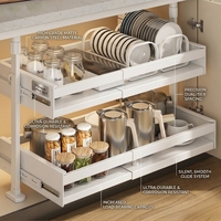 Panier coulissant double niveau multifonctionnel en acier au carbone thermolaqué, sans perforation, pour armoire de cuisine moderne