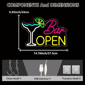 <b>Bar</b> open <b>LED</b> neon sign dimmable USB powered ambient <b>light</b> shop window decoration <b>light</b> street indicator <b>light</b> landscape <b>light</b> 5v - Product Image 1
