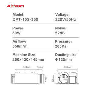 Ventilateur centrifuge ultra-plat DPT-350A, débit d'air 350m3/h, 220V 50Hz - Product Image 5