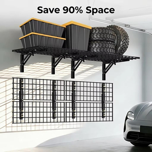 JH-Mech 2Pack 2x3FT Heavy Duty <strong>Folding</strong> Garage Wall <strong>Shelving</strong>,660Lbs Capacity Metal High Quality Steel Garage Wall Shelf - Product Image 1