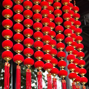 Flocked large red <b>lanterns</b> string ornaments, decorative hangings, firecracker and chili pepper decorations, festive outdoor - Product Image 1